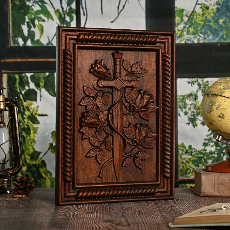 Home Decor Living - Vintage Solid Wood Carved Rose and