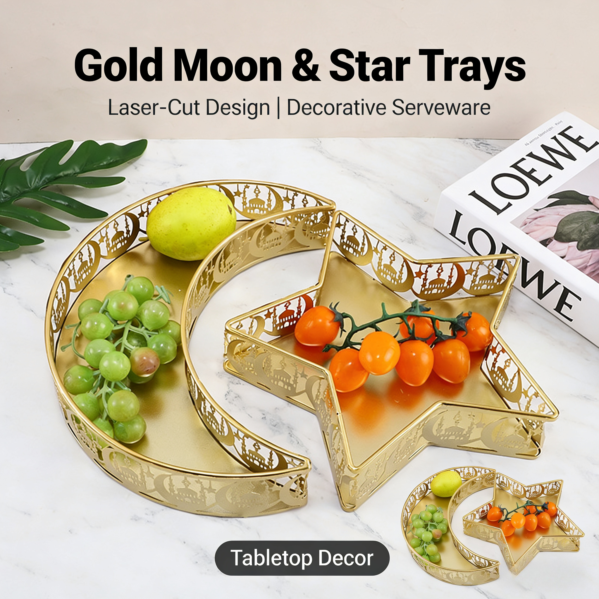Home Decor Luxury - Golden Star Moon Wrought Iron Tray