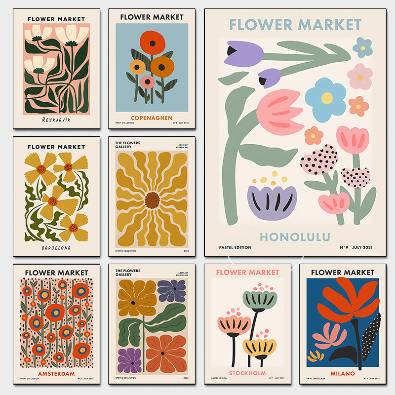 Home Decor Market - Colorful Retro Flower Market Amsterdam Abstract