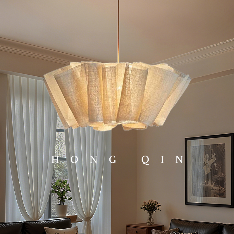Hanging Moon Lamp - Wabi Sabi Chandelier Handmade Fabric LED