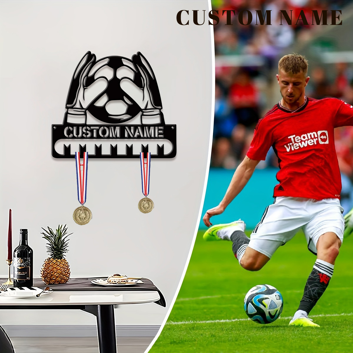 Home Decor For Birthday - Custom Football Player Metal Medal Display