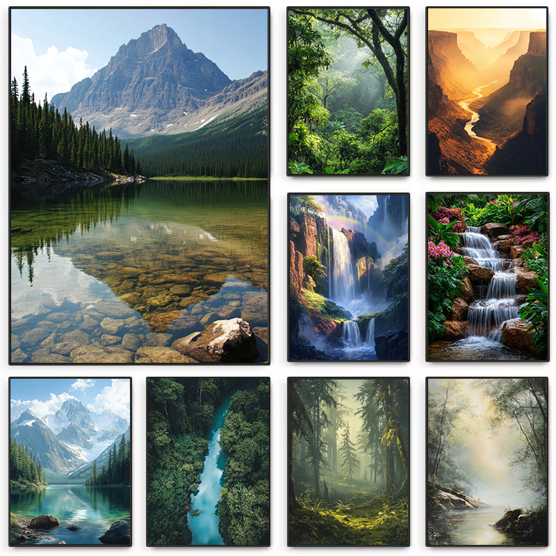 Home Decor Zen - Peaceful Lake Forest Waterfall Stone Mountain