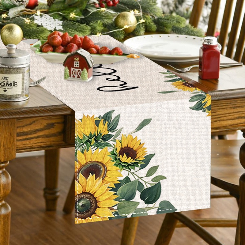 5PCS Spring Summer Floral Sunf – Linen Table Runner Bewertung und Preis