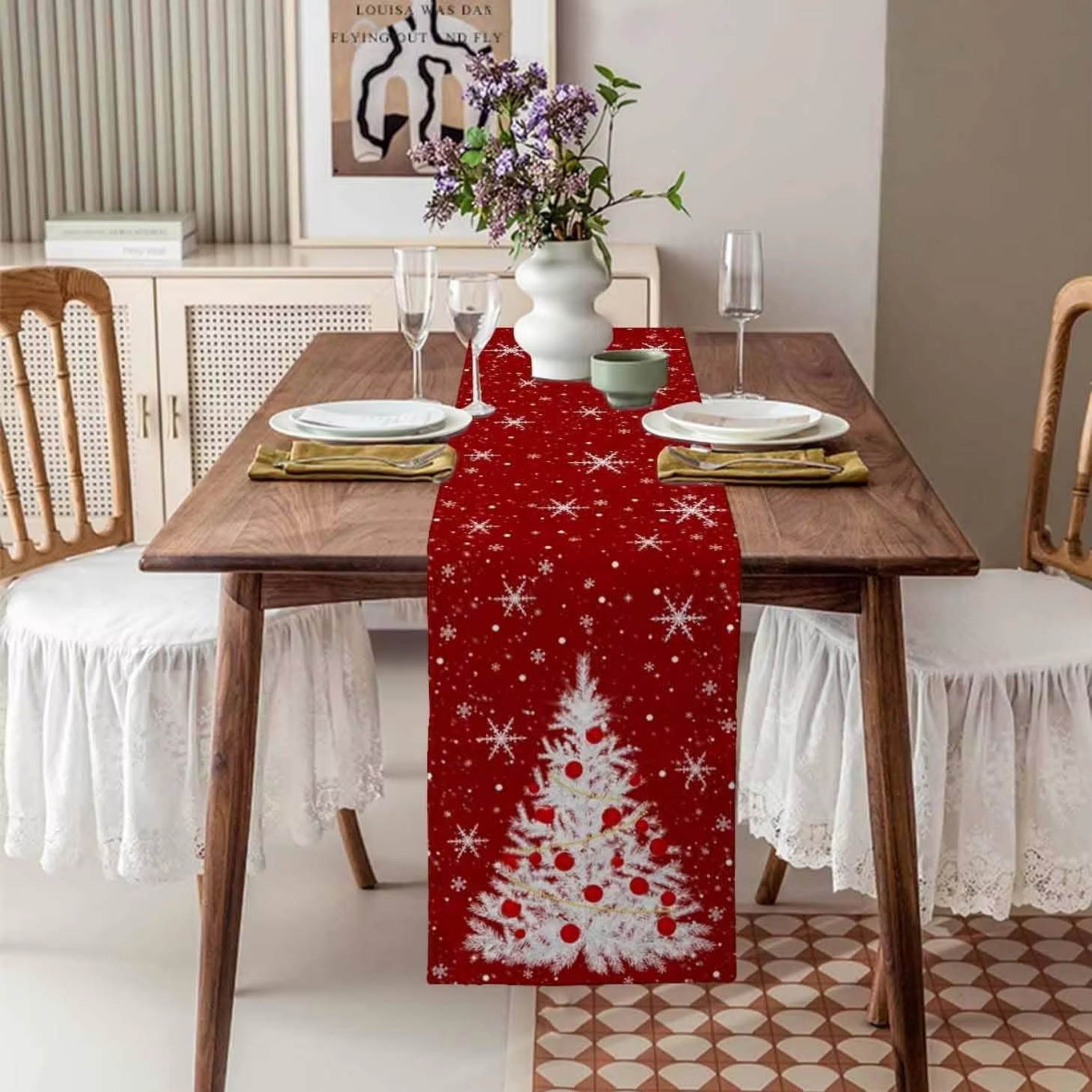 Red Table Runner Christmas Tre – Linen Table Runner Bewertung und Preis