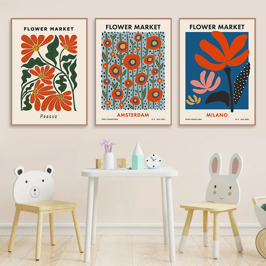 Colorful Retro Flower Market A – Home Decor Market Bewertung und Preis