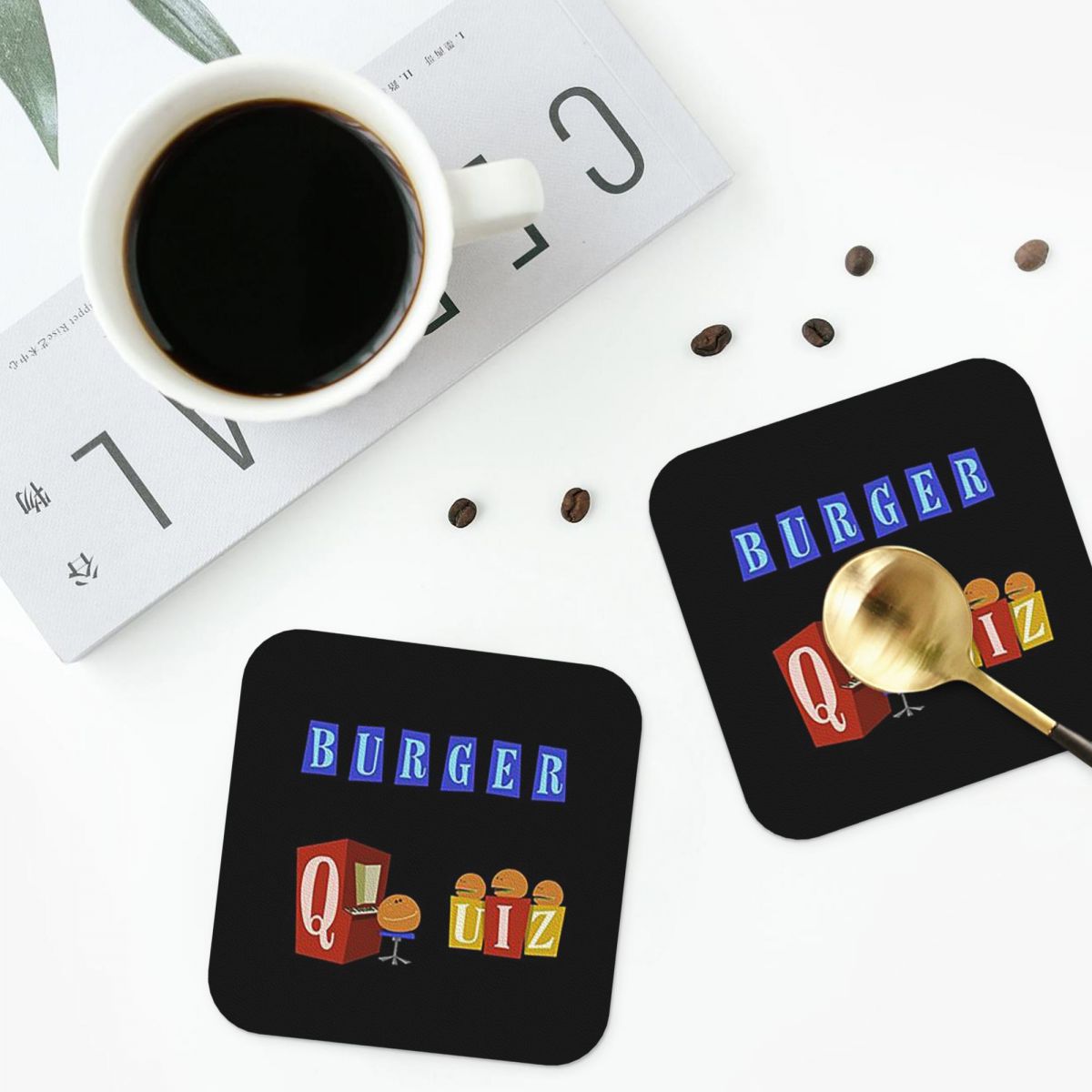 Burger Quiz New Logo Coasters  – Home Decor Quiz Bewertung und Preis